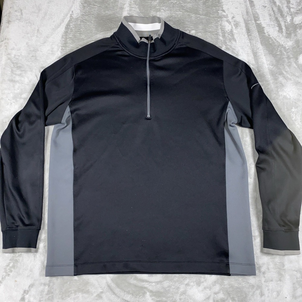 Nike Golf Pullover Mens Large Black Gray Dri-FIT 1/4 Zip Long Sleeve